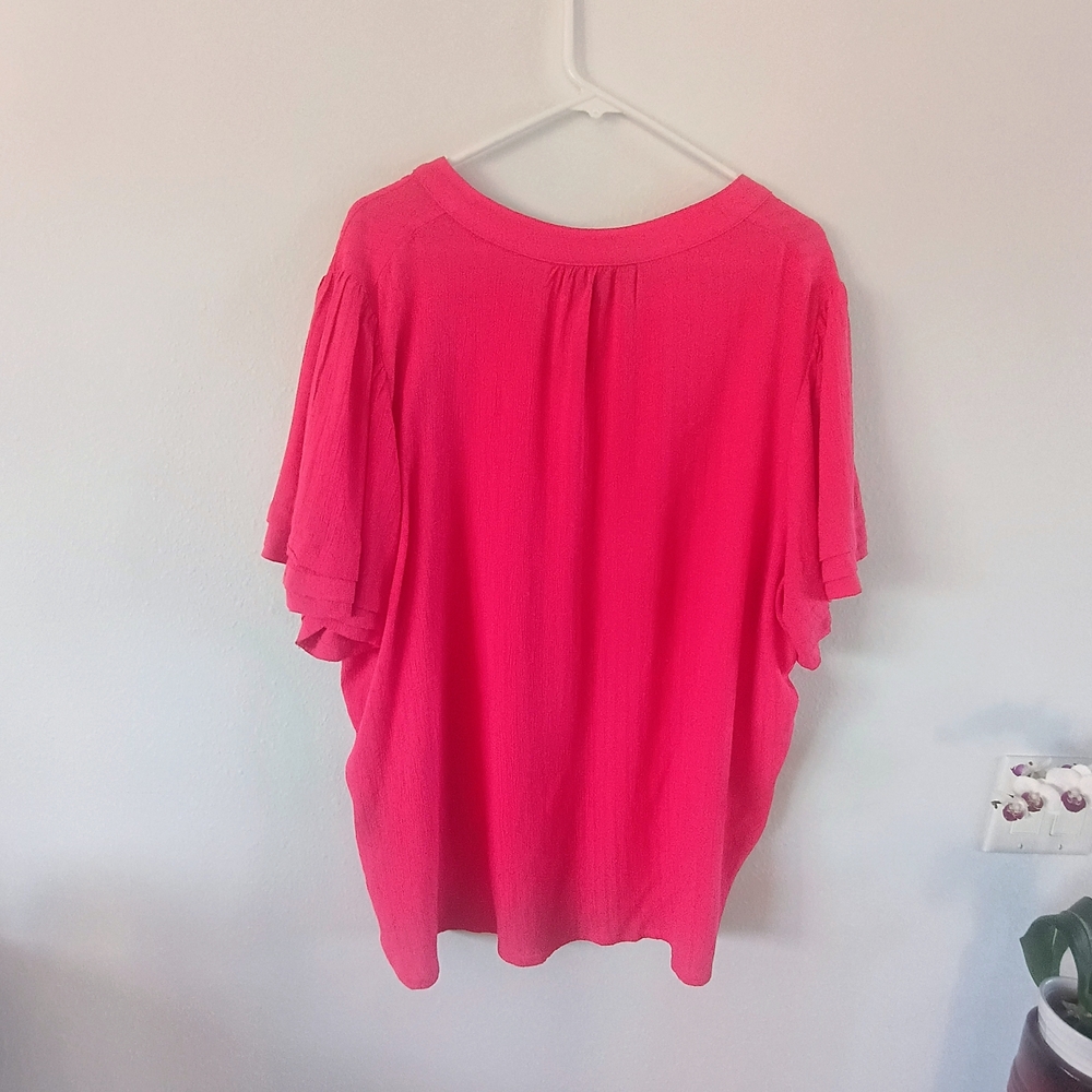 Well Worn Womens XXL Pink V-Neck Blouse Short Sleeve Casual Top - Picture 6 of 9